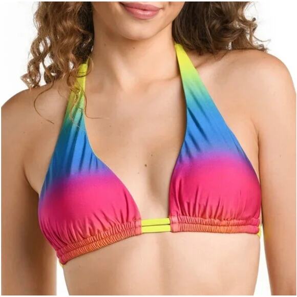 La Blanca Setting Sun Ombre Halter Triangle Bikini Top 4 NWT
